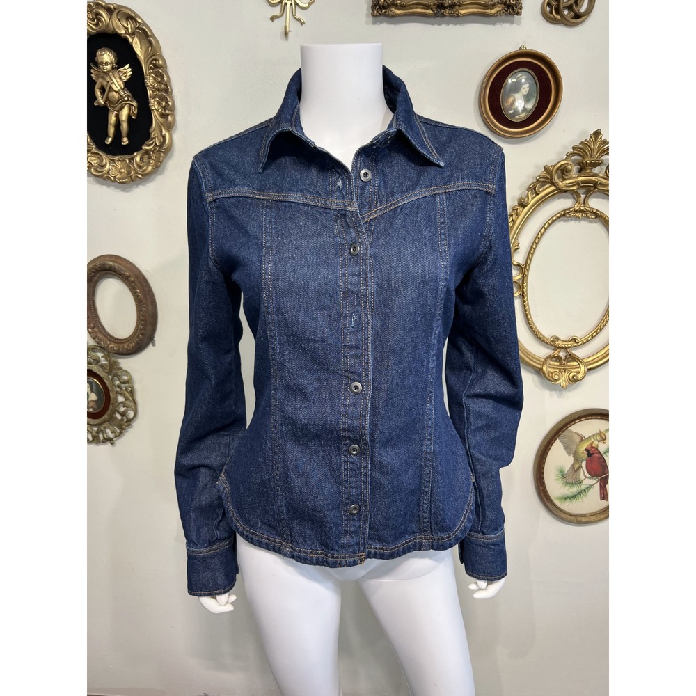 Reformation Nellie Dark Wash Denim Button-Up Jacket Shirt Size 6